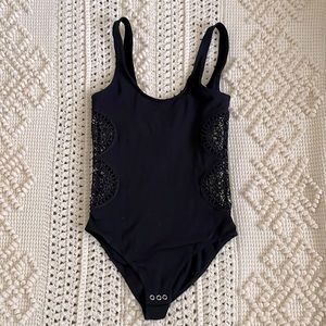 Topshop black crochet side bodysuit
